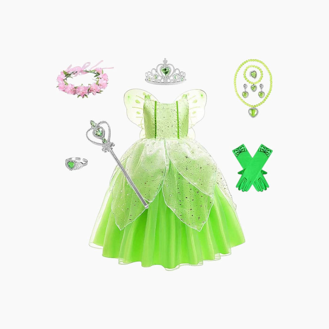 Tinkerbell costume dress in vibrant green with tulle detailing