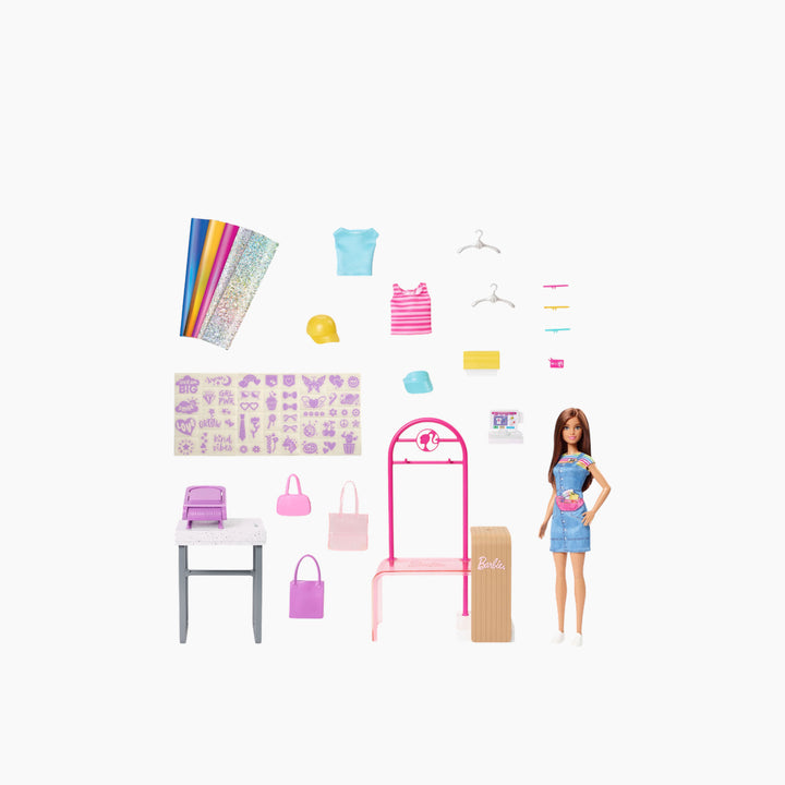 Mattel Barbie Make And Sell Boutique Playset With Brunette Doll, Foil Design Tools, Clothes And Accessories