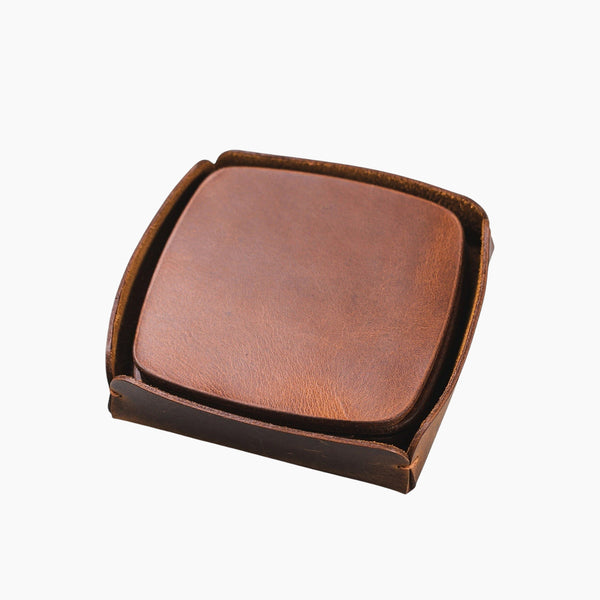 Leather Coaster Set Of 5 Brown