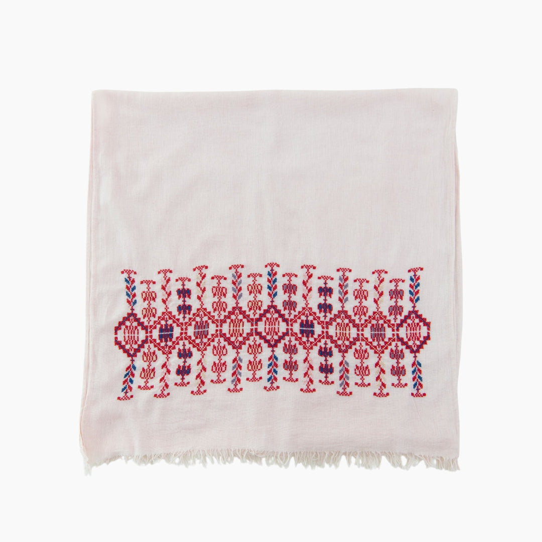 Ramz Embroidery Mediterranean Cotton Scarf - Pink