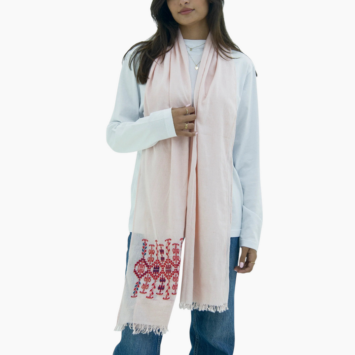 Ramz Embroidery Mediterranean Cotton Scarf - Pink