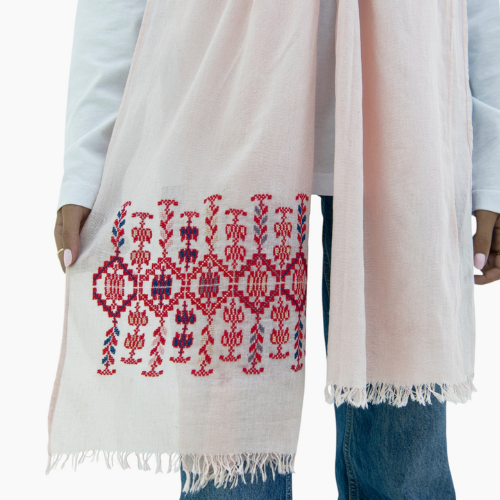 Ramz Embroidery Mediterranean Cotton Scarf - Pink