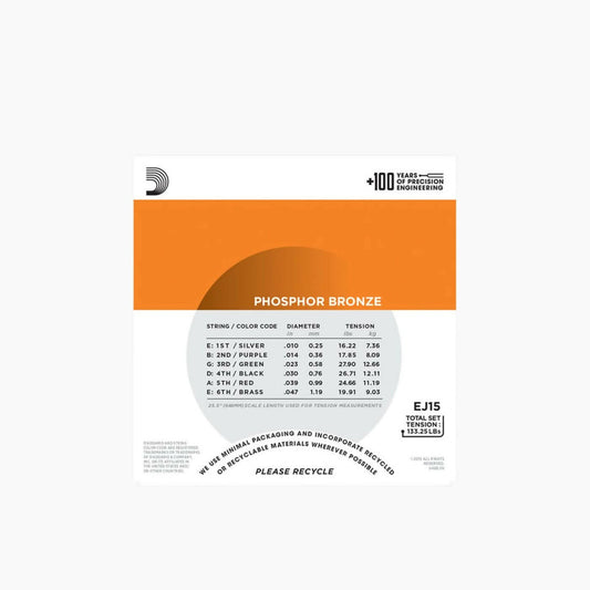أوتار جيتار صوتي D'Addario EJ15 خفيفة للغاية