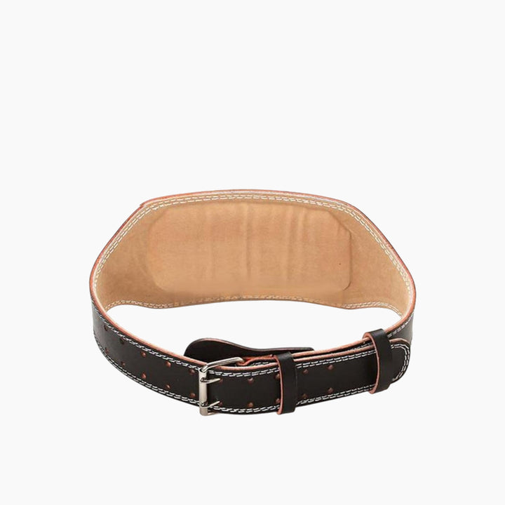 Leather lifting belt with double-prong roller buckle