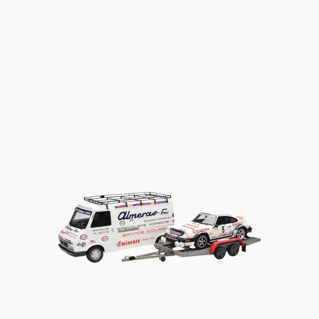 OttoMobile 3-Car Set Rallye Porsche 911 &amp; Citroën C35 with Trailer Model Car Set
