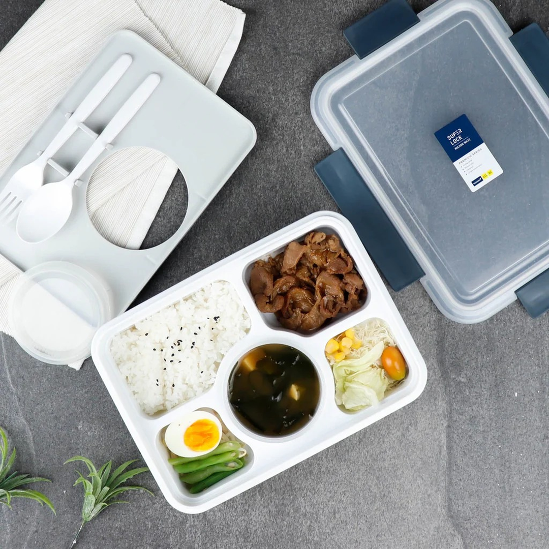 Super Lock Lunch Box with five compartments and removable sauce cup