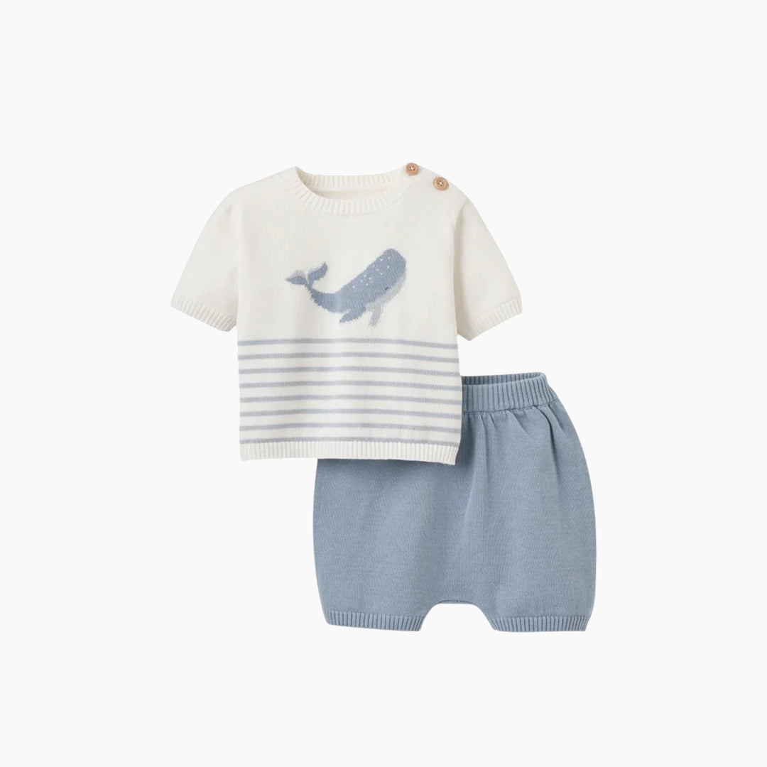 Elegant Baby Whale Striped Knit Short Set